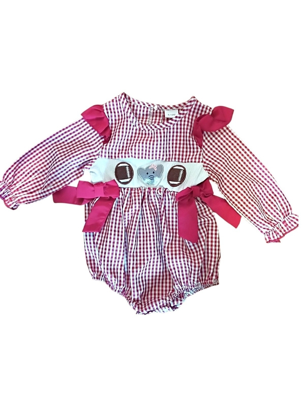 Red Gingham Long-Sleeve Baby Romper with Football Appliqué 6-12 Months